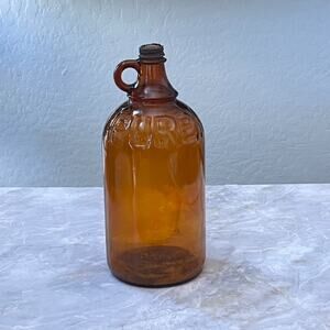 Glass Purex Bottle Embossed Amber Brown Jug 11.5" Finger Loop With Original Cap